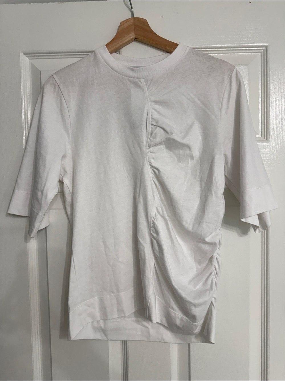 Ganni White Ruched Short-Sleeve Tee
